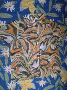 Retro Swirl Print Button-Up Shirt