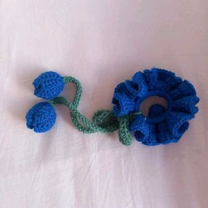 Blue Crochet Flower Hair Tie