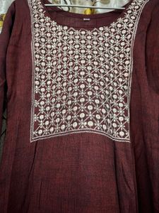 Maroon Embroidered Kurta
