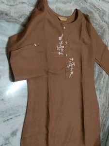 Embroidered Brown Kurta