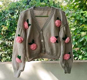 knitted rose cardigan