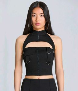 Edgy Black Cutout Crop Top