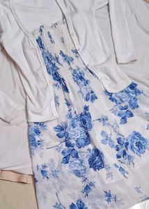 Floral Strapless Dress💙❄️(no white jacket)