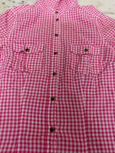 Pink Gingham Button-Up Shirt