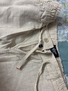 Men's Beige Linen Blend Drawstring Pants