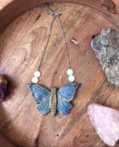 Blue Butterfly Statement clay Necklace