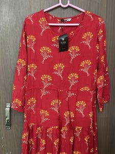 New Red Printed fully flare pure cotton for s&amp;M