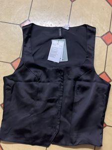 H&M Divided Black Satin Sleeveless Top