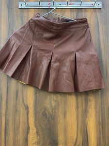 Forever 21 Brown Faux Leather Pleated Skirt