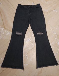 URBANIC HEAVY DISTRESSED BOOTCUT BLACK JEANS