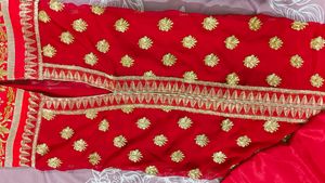 unstitched Red Embroidered Kurta Set