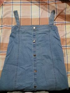 price drop🩷Denim Button-Front Pinafore Dress