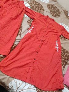 Orange Kurta Set with White Embroidery