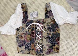 Bridgeton style Corset Top with White Puff Sleeves