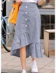 Chic Ruffled Gingham Midi Skirt