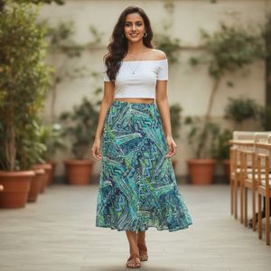 Bohemian Print Flowy Midi Skirt