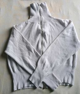 White Zip-Up Turtleneck crop Sweater