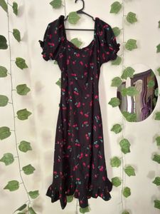 Cute Cherry Print Midi Dress