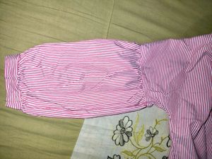 Pink Striped Bow Blouse
