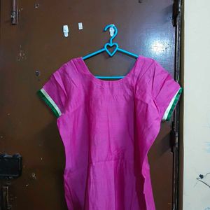 Pink Kurta Set with Green Embroidery