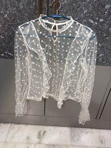 Shein Sheer Polka Dot Ruffle Top