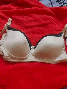 Beige Bra with Black Lace Trim