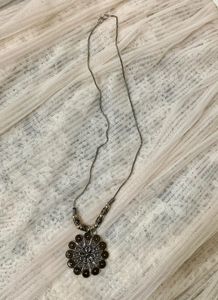 Dual Toned German Silver Floral Pendant Necklace