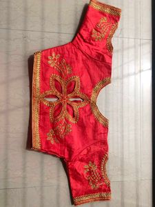 Vibrant Red Saree with Gold Border