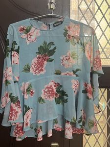 Sassafras Georgette Asymmetric Floral Top