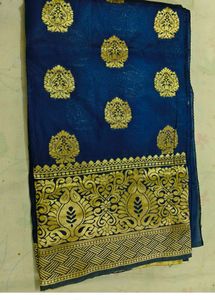 Royal Blue Saree with Gold Brocade Border