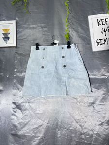 Zara Blue Striped Button-Front Mini Skirt