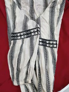 White &amp; Black Striped Kurta