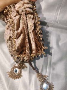 Embellished Velvet tassels Potli Bag