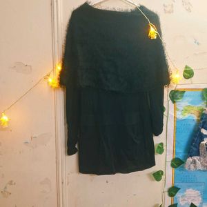 Chic Black Mini Dress with Furry Overlay