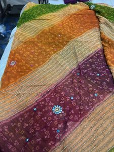 multi color bandhej  hand work saree