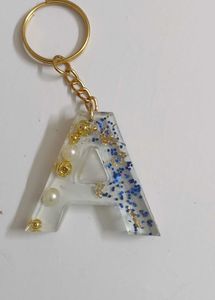 Letter A Keychain - Blue Glitter & Pearls