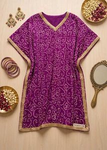Vibrant Purple Bandhani Kaftan