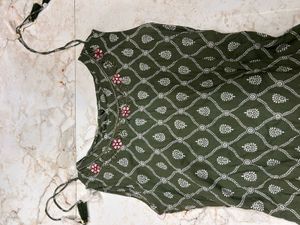Stylish Green Printed Kurta with Tassels