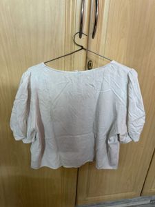 Cream Button-Up V-Neck Top