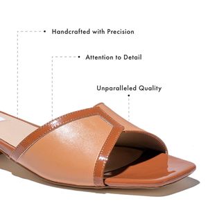 Tan Heeled Slider Sandals
