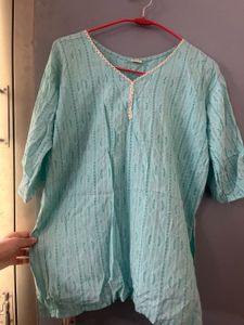Sky Blue Printed Kurti with Lace Detail