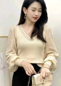 Elegant White V-Neck Studded Top
