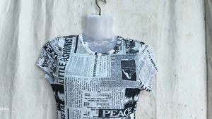 Newspaper Print Mesh Crop Top