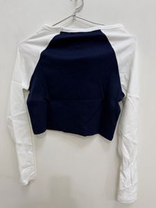 Shein Navy &amp; White Cropped Long Sleeve Top