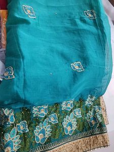 Teal Embroidered Saree