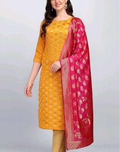 New Yellow kurta Set with Pink silk Dupatta