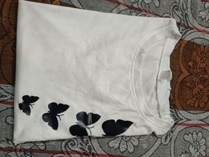 White T-Shirt with Butterfly Print