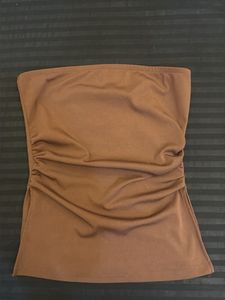 Brown Strapless Slit Tube Top