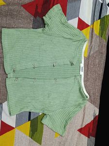Green Ribbed Cropped Cardigan