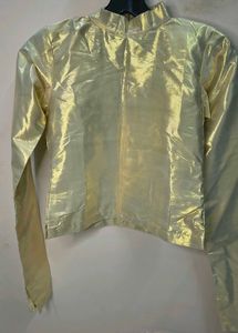 Golden Metallic Foil High Neck Full Sleeve Blouse
